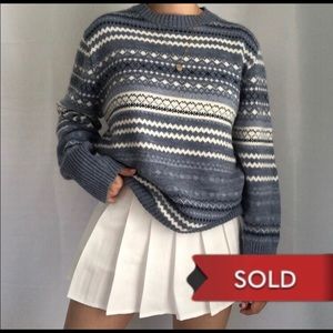 SOLD White & Blue Patterned Sweater